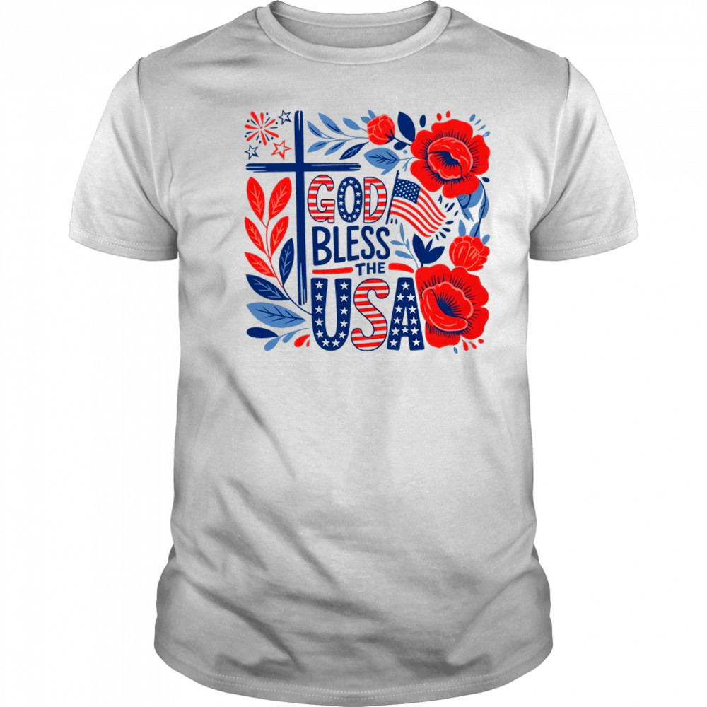 Retro Boho Floral God Bless The USA Christian 4th Of July shirt