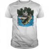 Sleleton fisherman is catching a bass fishing shirt
