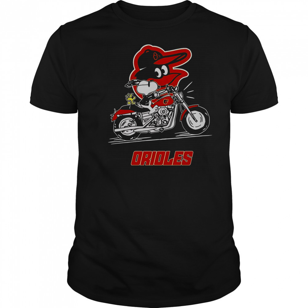 Snoopy And Woodstock Driving Motorbike Baltimore Orioles T-Shirt
