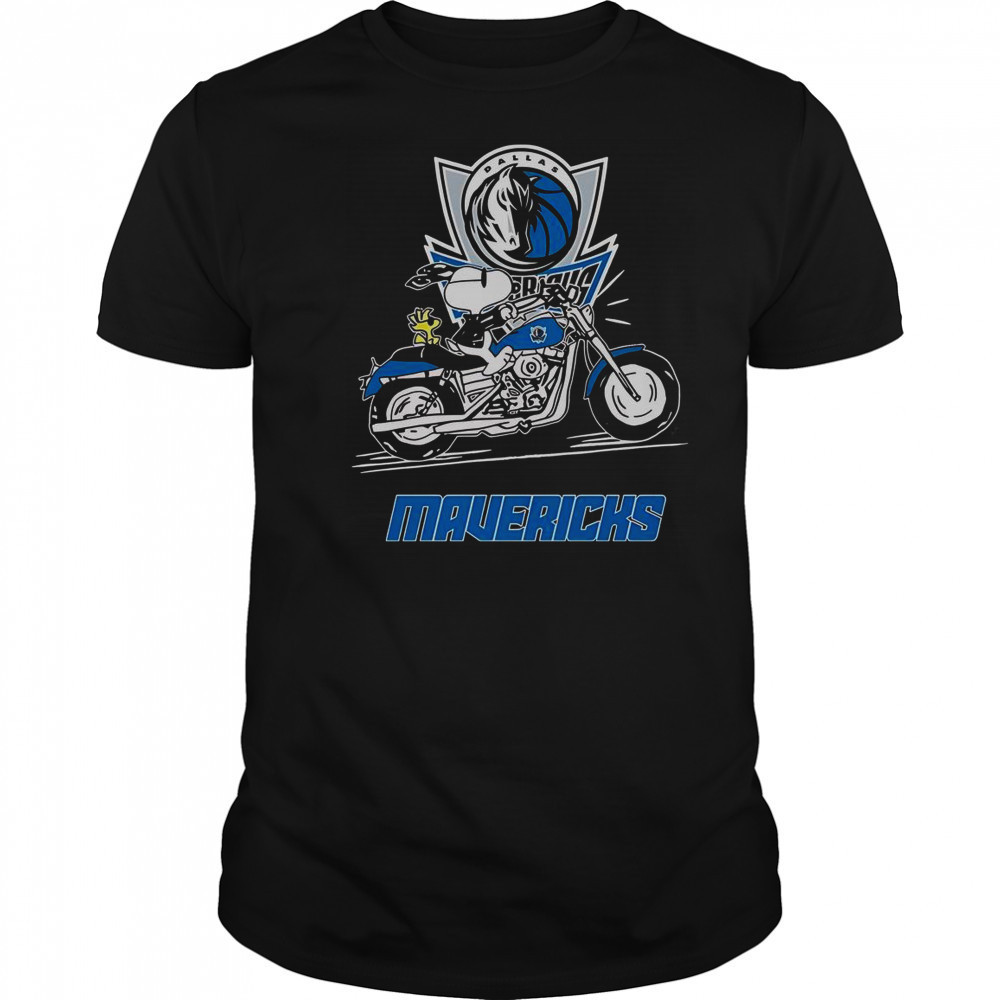Snoopy And Woodstock Driving Motorbike Dallas Mavericks T-Shirt