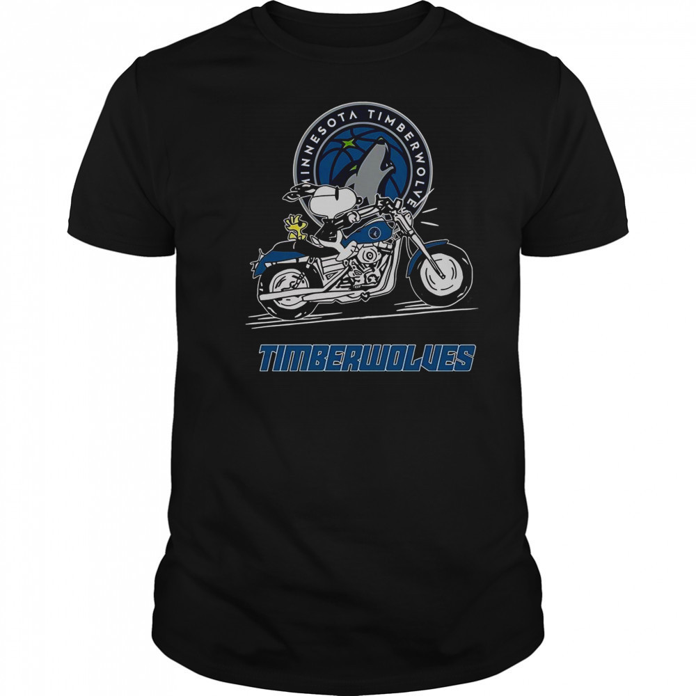Snoopy And Woodstock Driving Motorbike Minnesota Timberwolves T-Shirt