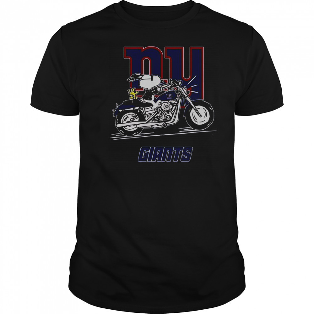 Snoopy And Woodstock Driving Motorbike New York Giants T-Shirt
