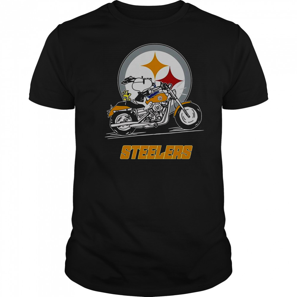 Snoopy And Woodstock Driving Motorbike Pittsburgh Steelers T-Shirt