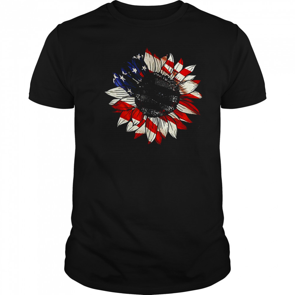 Sunflower American flag 4th of july Merica USA shirt