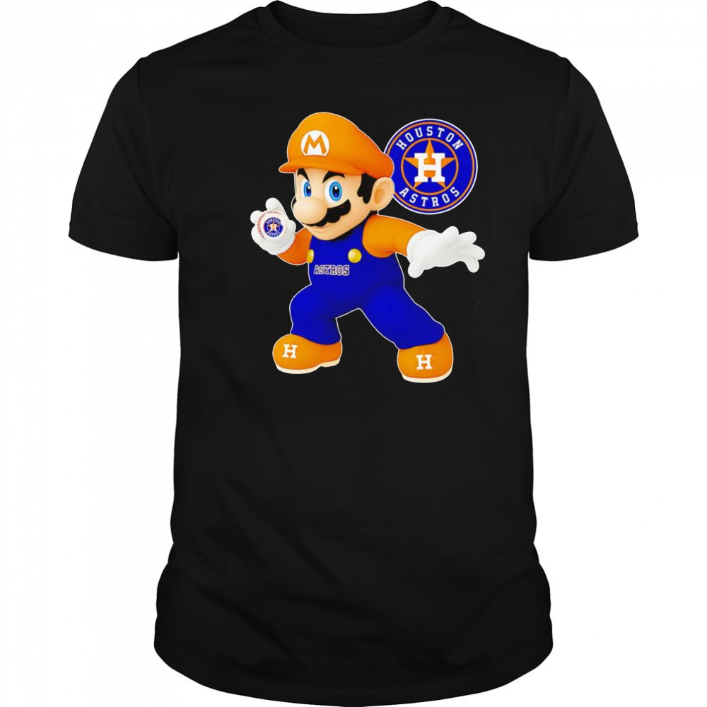 Super Mario holding baseball Houston Astros shirt