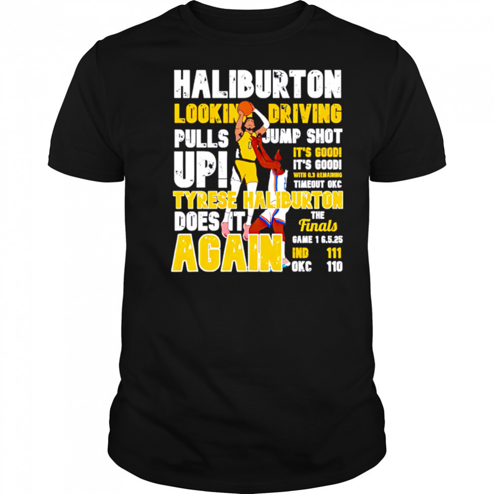 Tyrese Haliburton looking driving punks jump shot up shirt