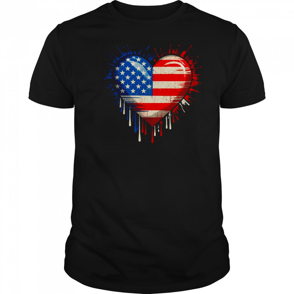 Vintage USA Heart 4th Of July Patriotic American Flag shirt