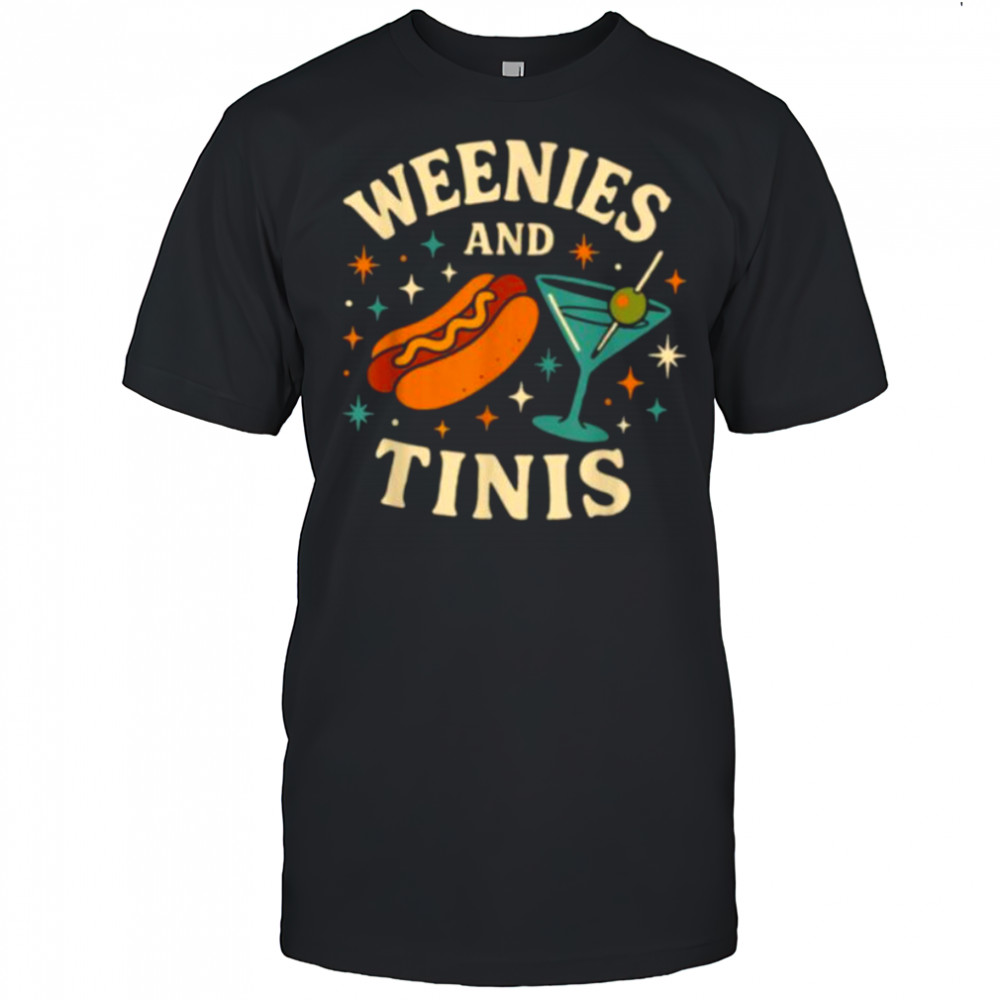 Weenies and Tinis Retro Hotdog Martini Party Art T Shirt