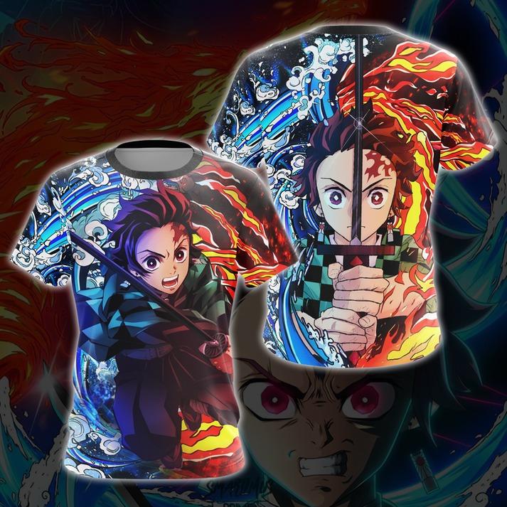Tanjiro Sun and Water Breathing Techniques Demon Slayer All Over Print T-shirt