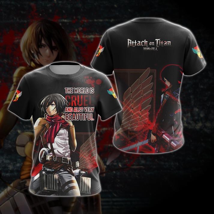 The World Is Cruel and Also Very Beautiful Mikasa Attack On Titan Anime T-shirt