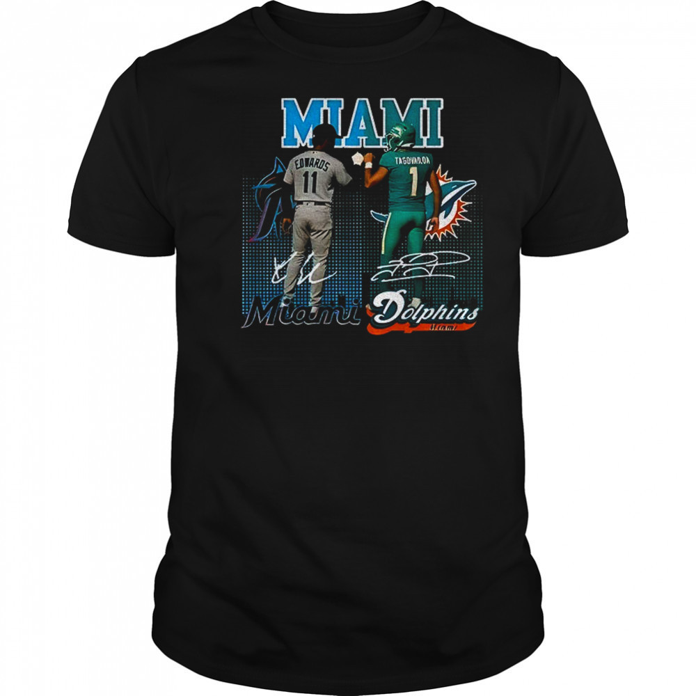 Bryan De La Cruz Miami Marlins x Tua Tagovailoa Miami Dolphins signature sports shirt