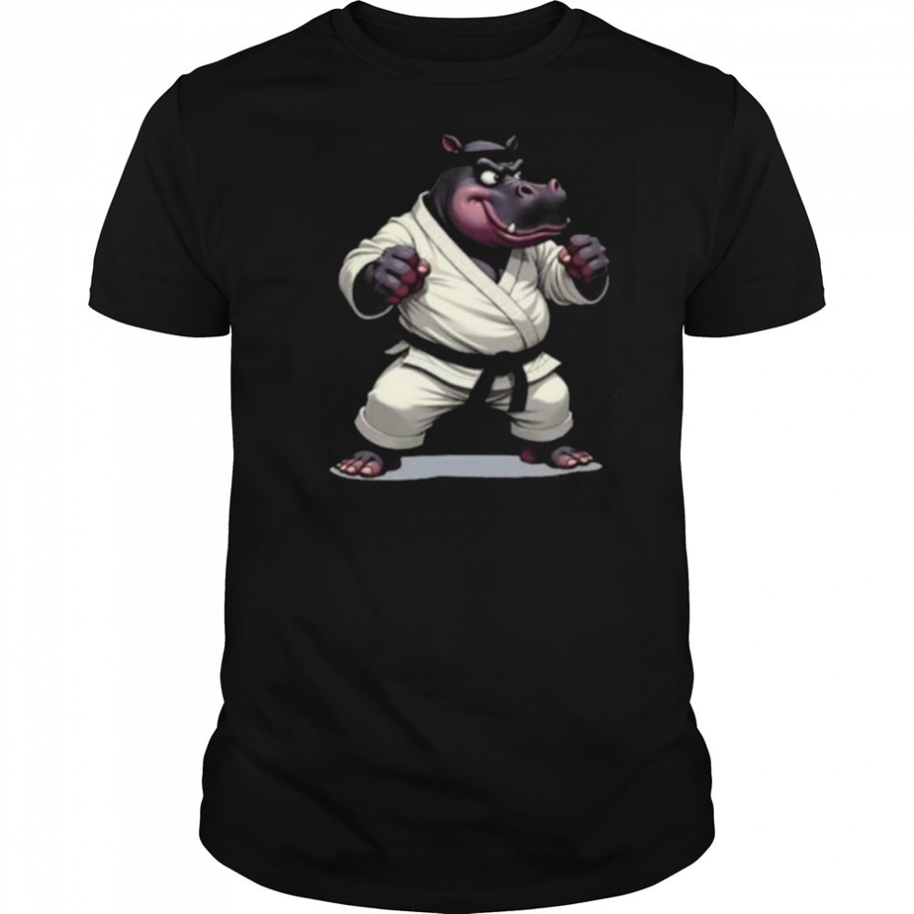 Combative Hippo wearing a GI in fight pose 1 Fan Fun Long Sleeve Shirt
