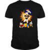 Denver Broncos mascot standing with flag shirt
