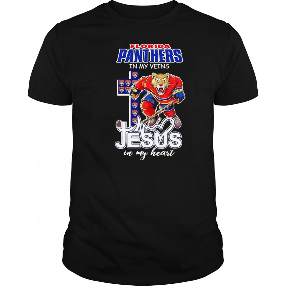 Florida Panthers in my veins Jesus in my heart mascot shirt