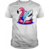 Great White Shark in Pink Flamingo Pool float shirt