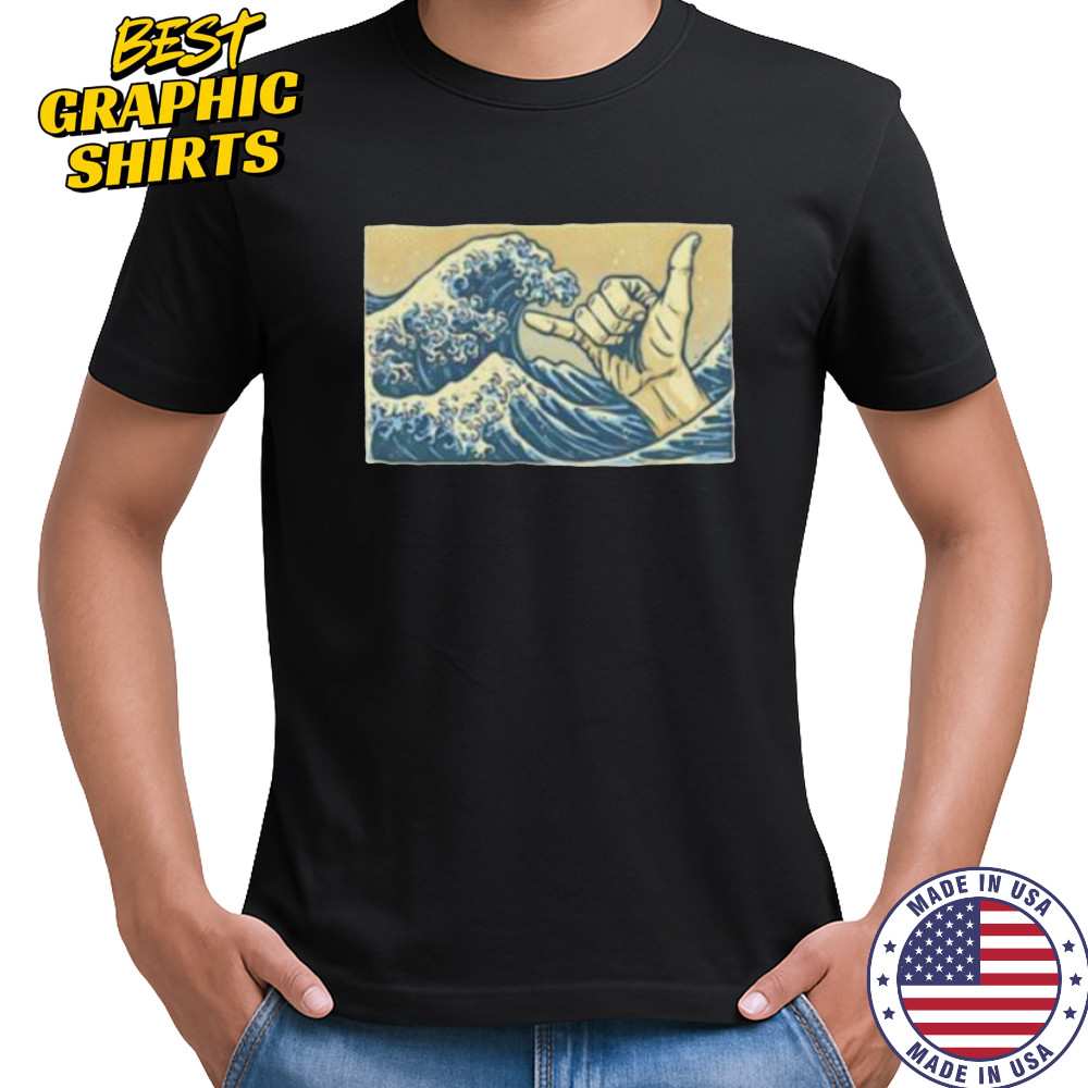 Hokusai’s The Great Wave off Kanagawa catch some waves hand sign shirt