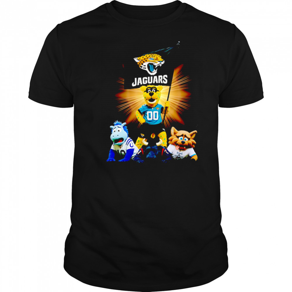 Jacksonville Jaguars mascot standing with flag shirt