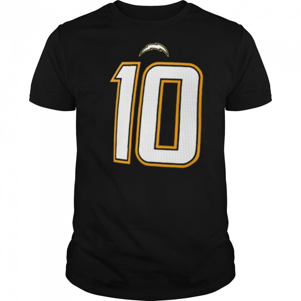 Justin Herbert 10 Los Angeles Chargers name and number 2 sided shirt
