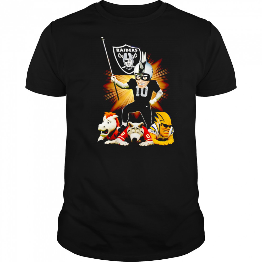Las Vegas Raiders mascot standing with flag shirt
