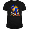 Los Angeles Chargers mascot standing with flag shirt