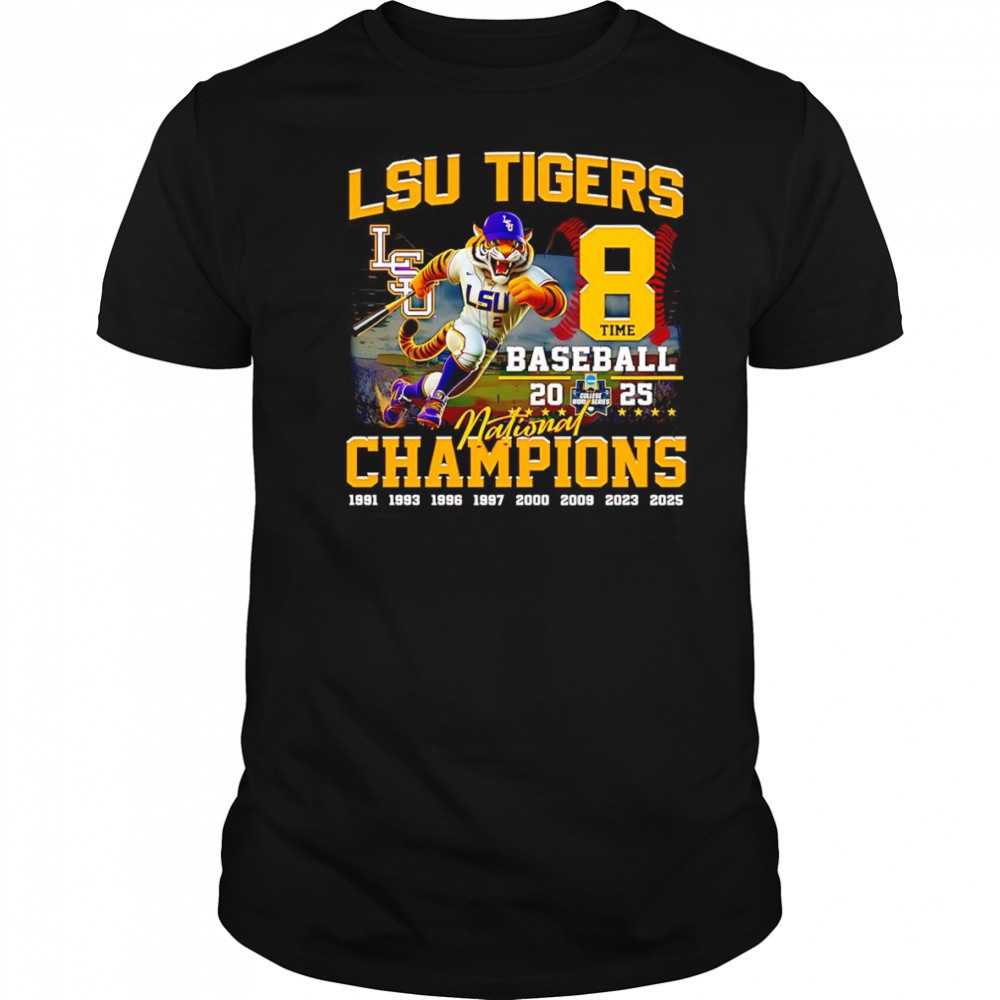 LSU Tigers 8 time National Champions baseball 2025 mascot shirt