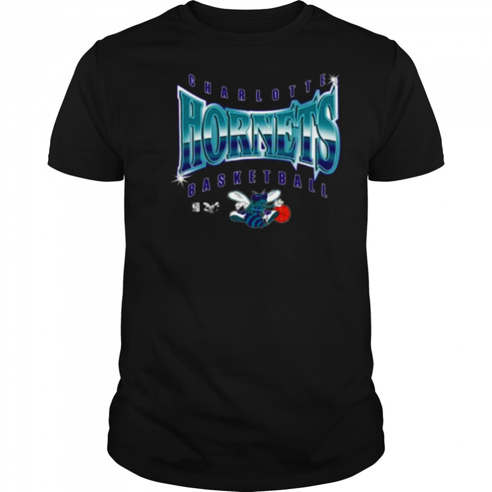 Men’s Mitchell & Ness Black Charlotte Hornets Worldwide Collection Glow Up T Shirt
