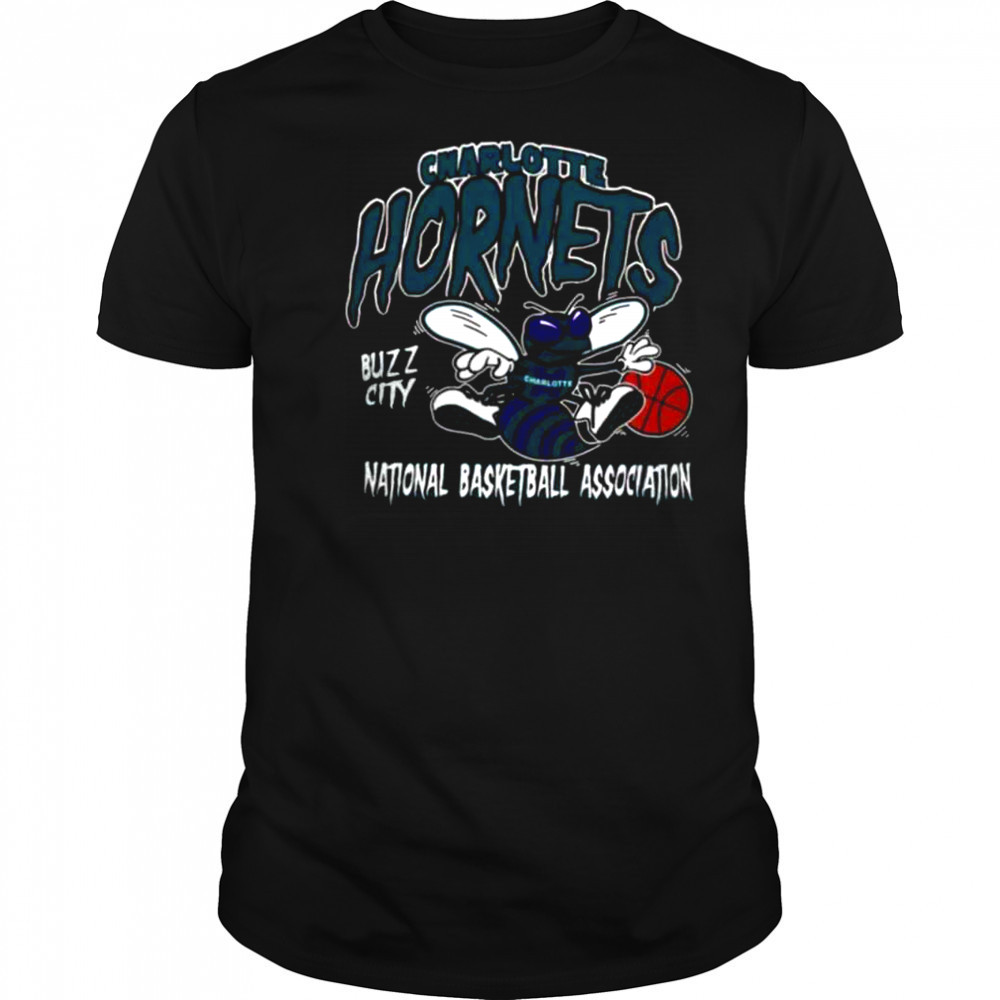 Mitchell & Ness Black Charlotte Hornets Retro Mascot Script T Shirt
