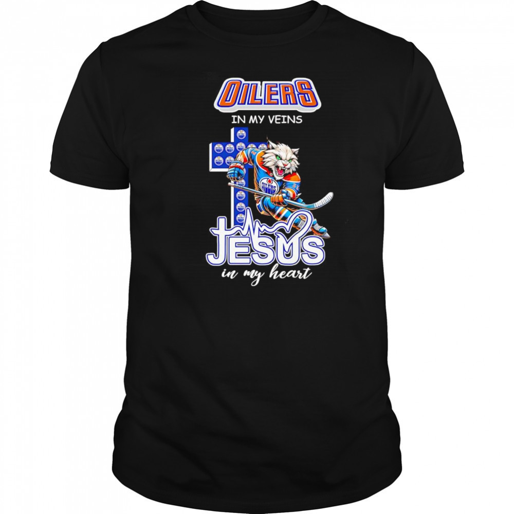 Oilers in my veins Jesus in my heart mascot shirt