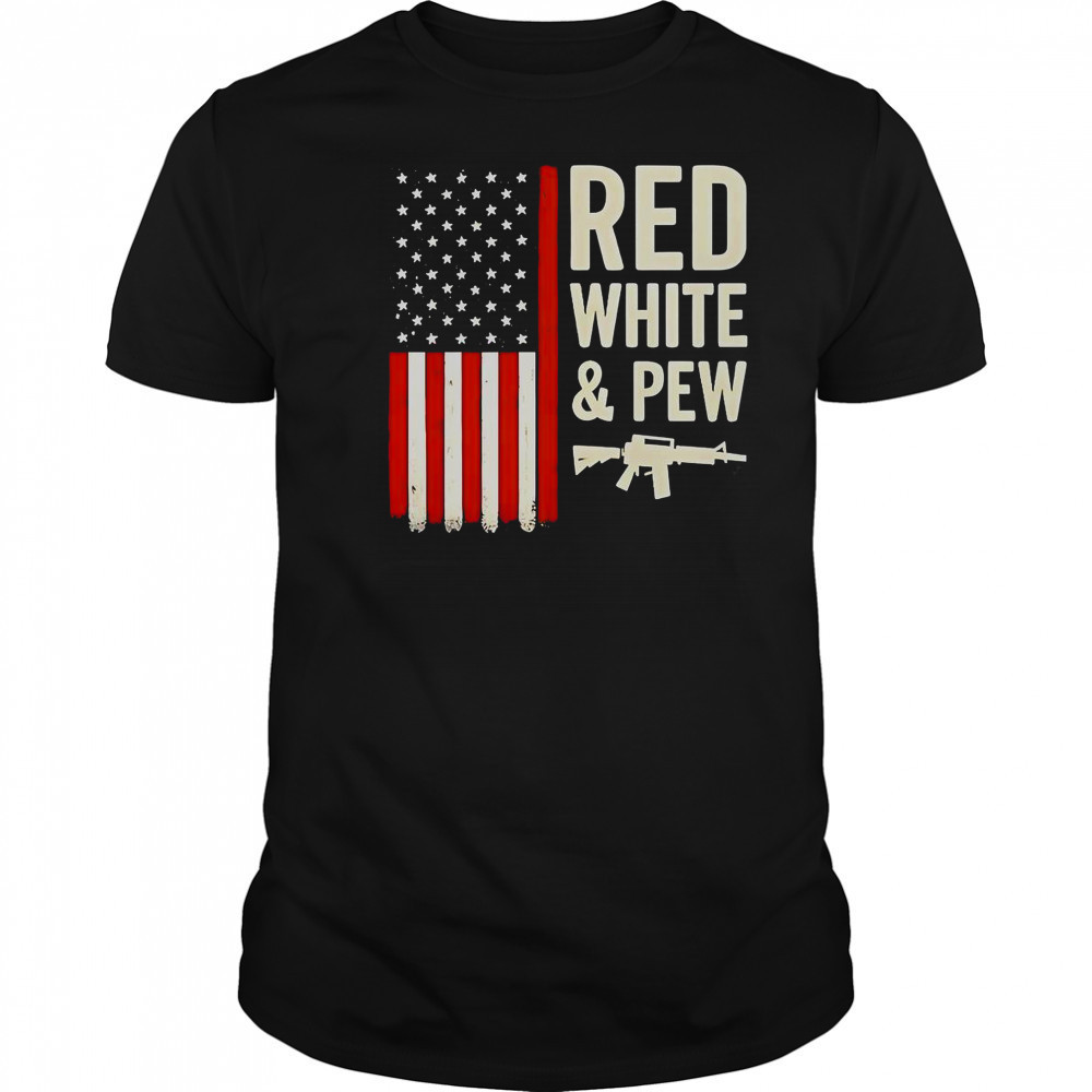 Red White And Pew USA Flag Gun T-Shirt