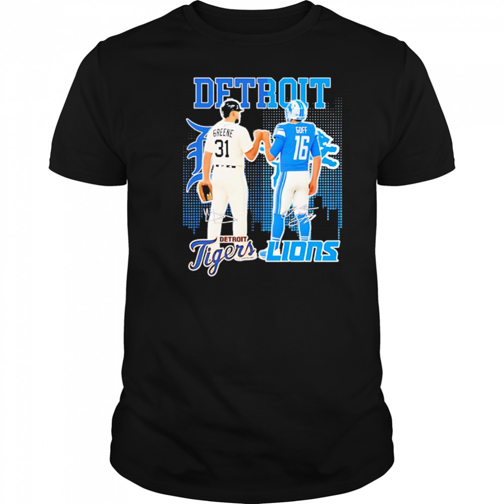 Riley greene and jared goff detroit tigers x detroit lions signatures s shirt