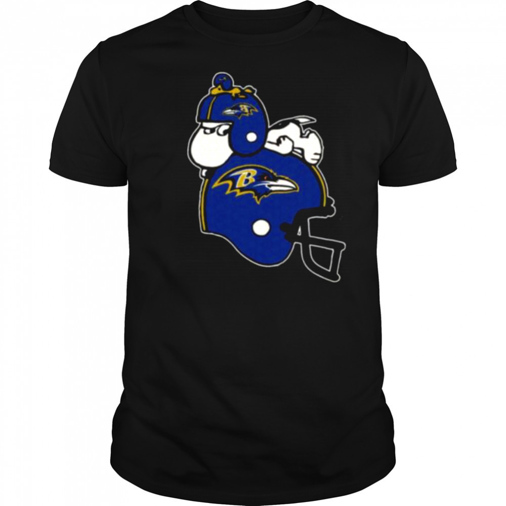Snoopy And Woodstock Resting On Baltimore Ravens Helmet Shirt