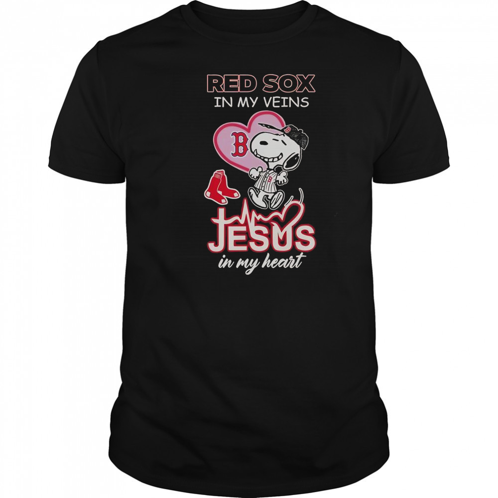 Snoopy Boston Red Sox In My Veins Jesus In My Heart T-Shirt