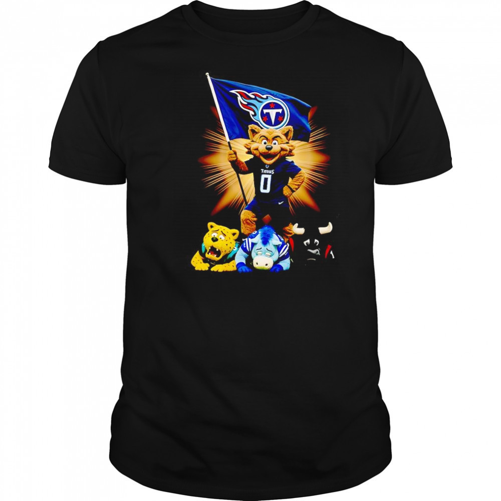Tennessee Titans mascot standing with flag shirt