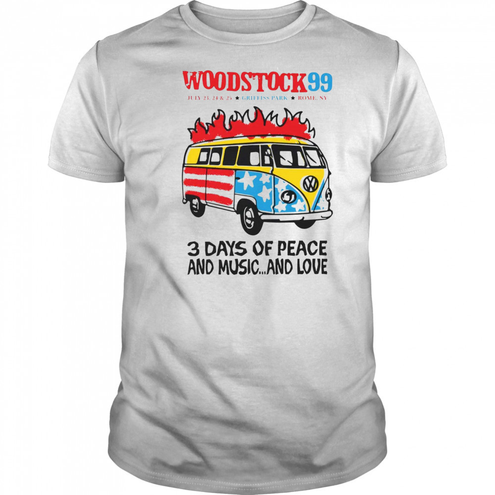 Woodstock 99′ 3 days of peace and music and love Volkswagen bus shirt