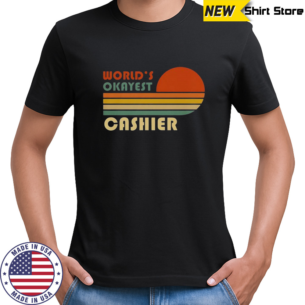World’s Okayest Cashier Vintage Stripe Sunset T-Shirt