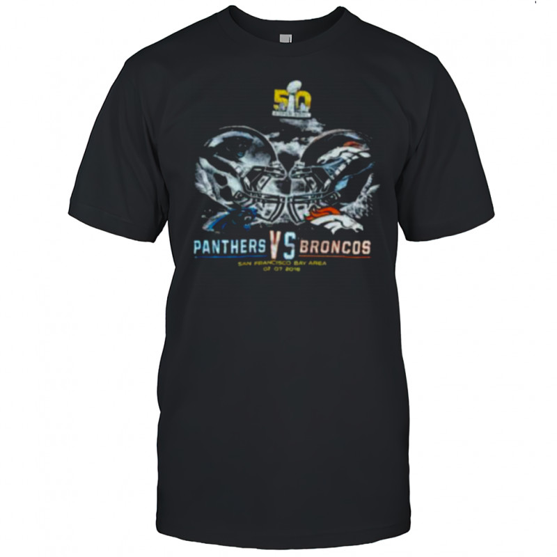 2016 Carolina Panthers vs. Denver Broncos Super Bowl 50 Helmet Match Up Faded Black NFL Shirt