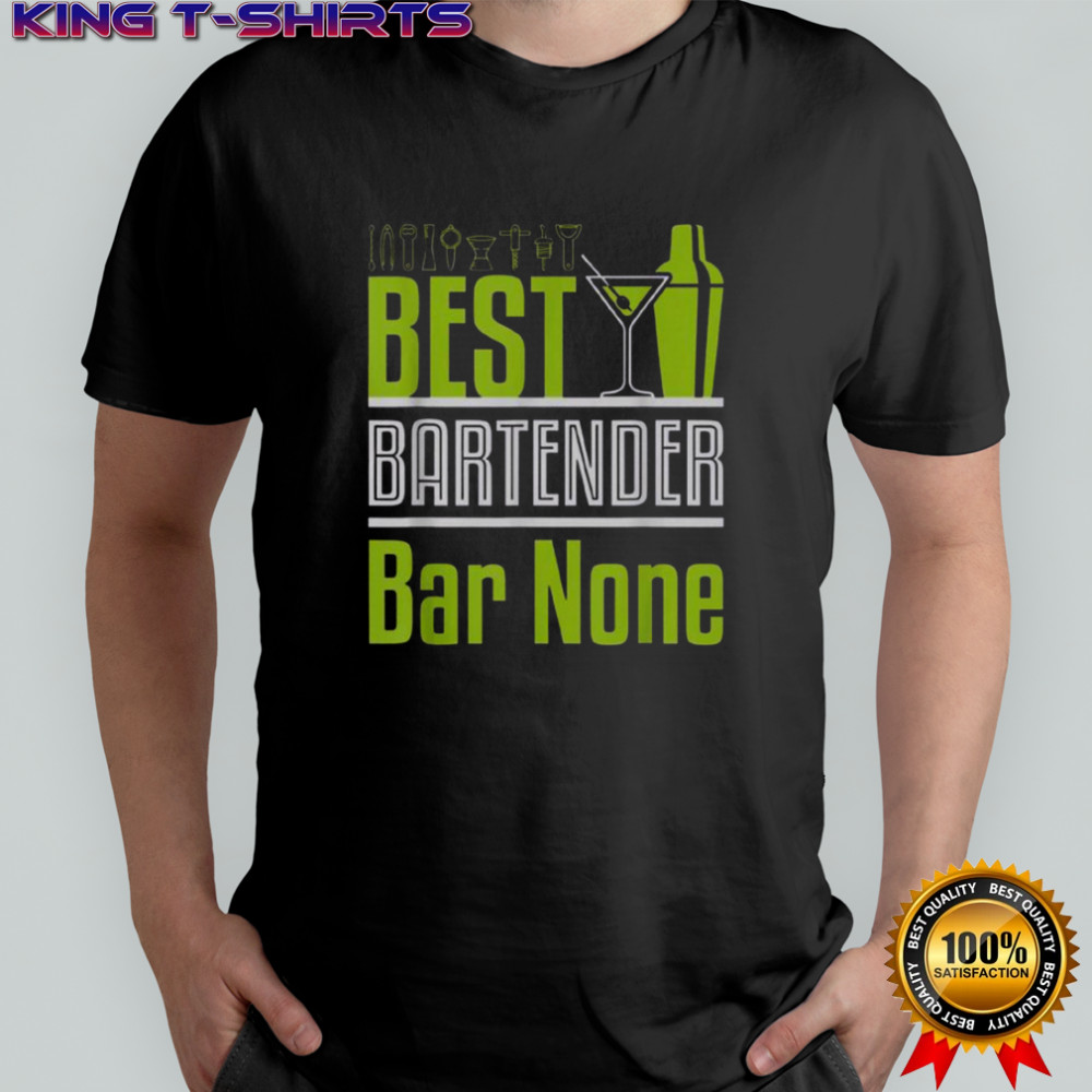 Best Bartender Bar None Neon Green Cocktail Shaker & Martini Glass T-Shirt
