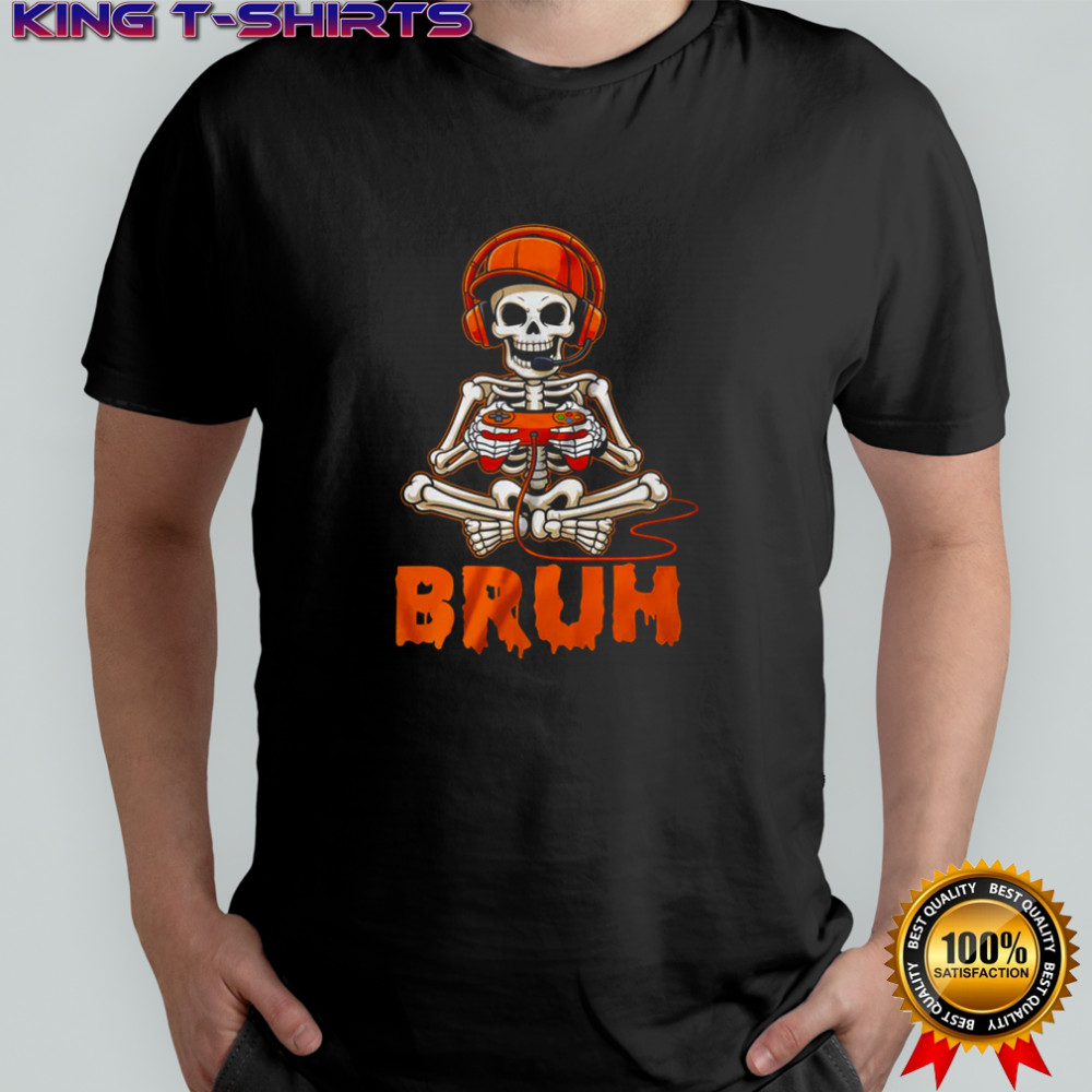 Bruh Halloween Boys Kids Gamer Mens Skeleton Video Gaming shirt