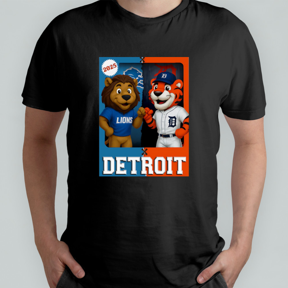 Detroit Lions and Detroit Tigers mascot play card shirt