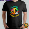 Elderly white hippie peace flowers shirt