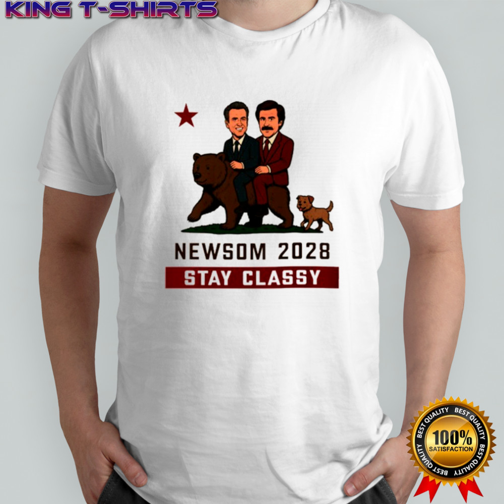 Gavin Newsom and Jeffrey Epstein Bear Newsom 2028 stay classy California flag shirt