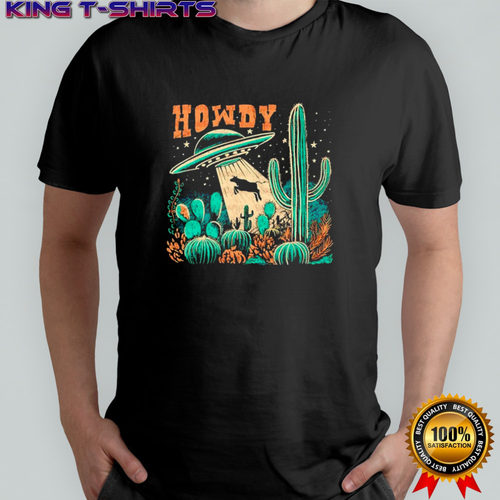 Howdy western UFO abducts cow vintage cowboy alien graphic shirt