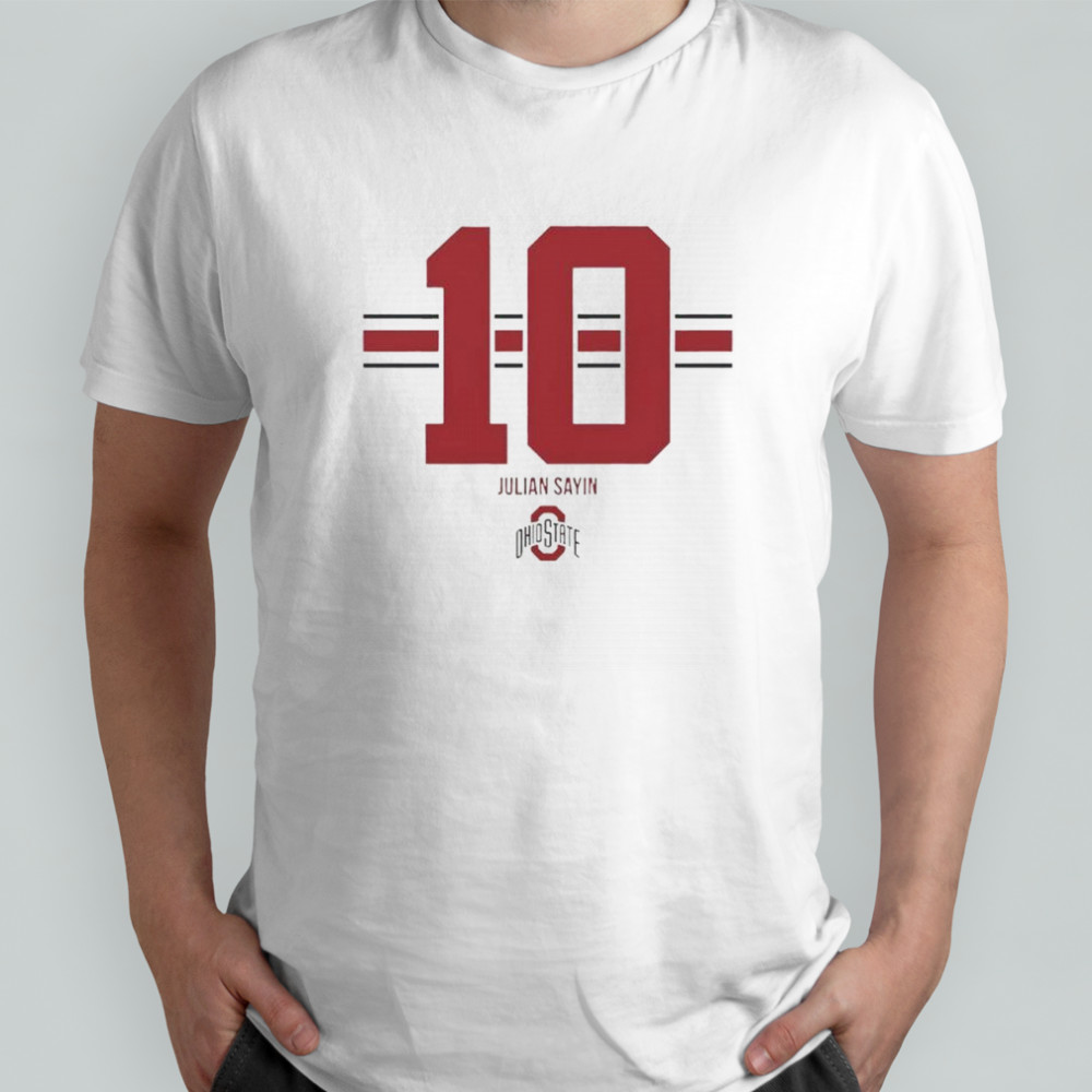 Julian Sayin 10 Ohio State Buckeyes Football Stripe T-Shirt