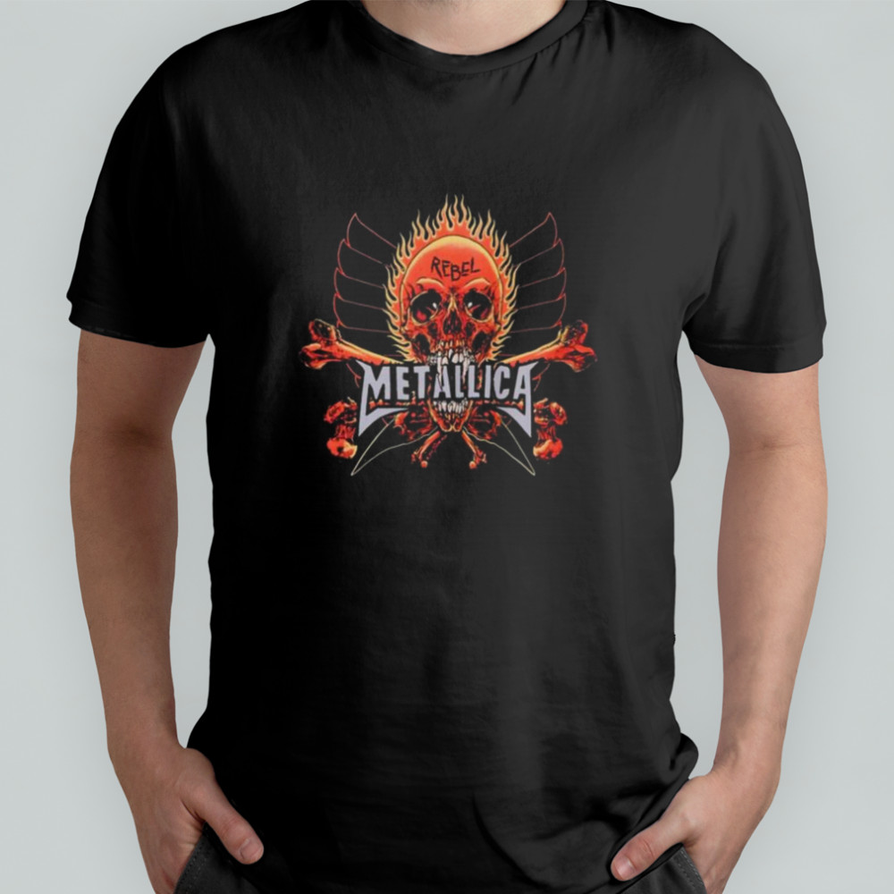 Metallica Flaming Rebel Skull T Shirt
