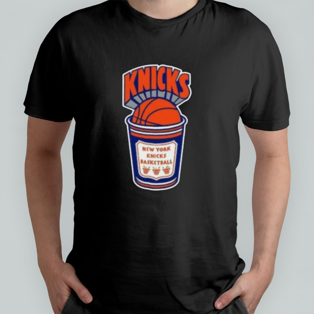 New York Knicks Mitchell & Ness Black Hardwood Classics Coffee Cup Vintage Logo T Shirt