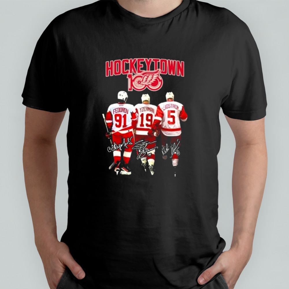 Official Detroit Red Wings Hockey Town 100 Years Signatures 2025 Shirt