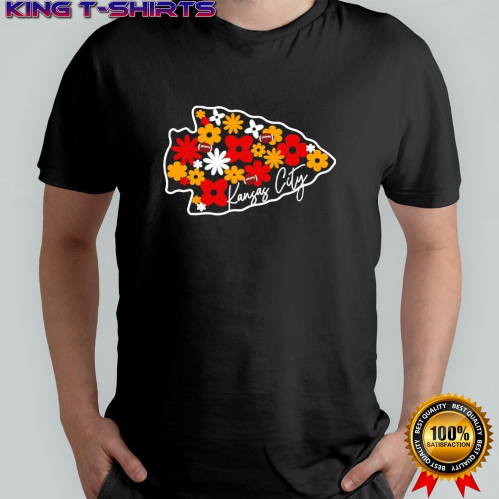 Red and Gold Floral Fill Kansas City Chiefs logo shirt