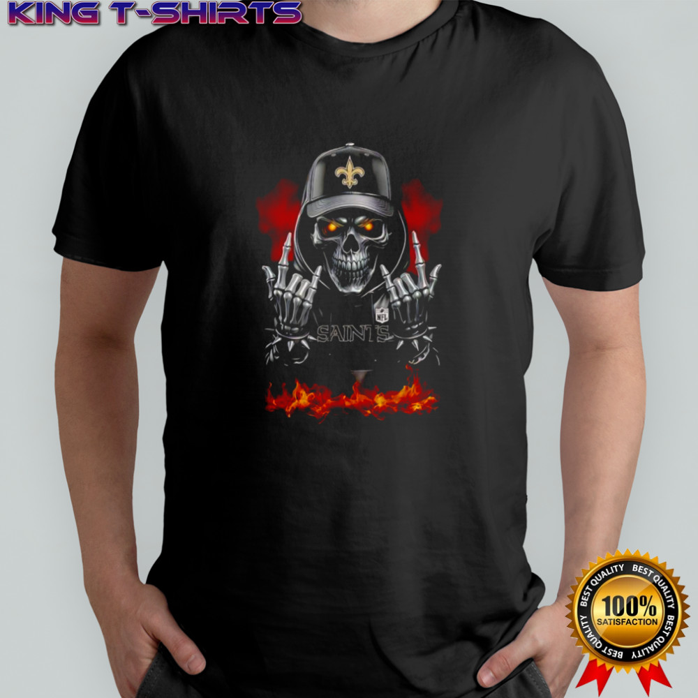 Skeleton with sign of the horns New Orleans Saints shirt