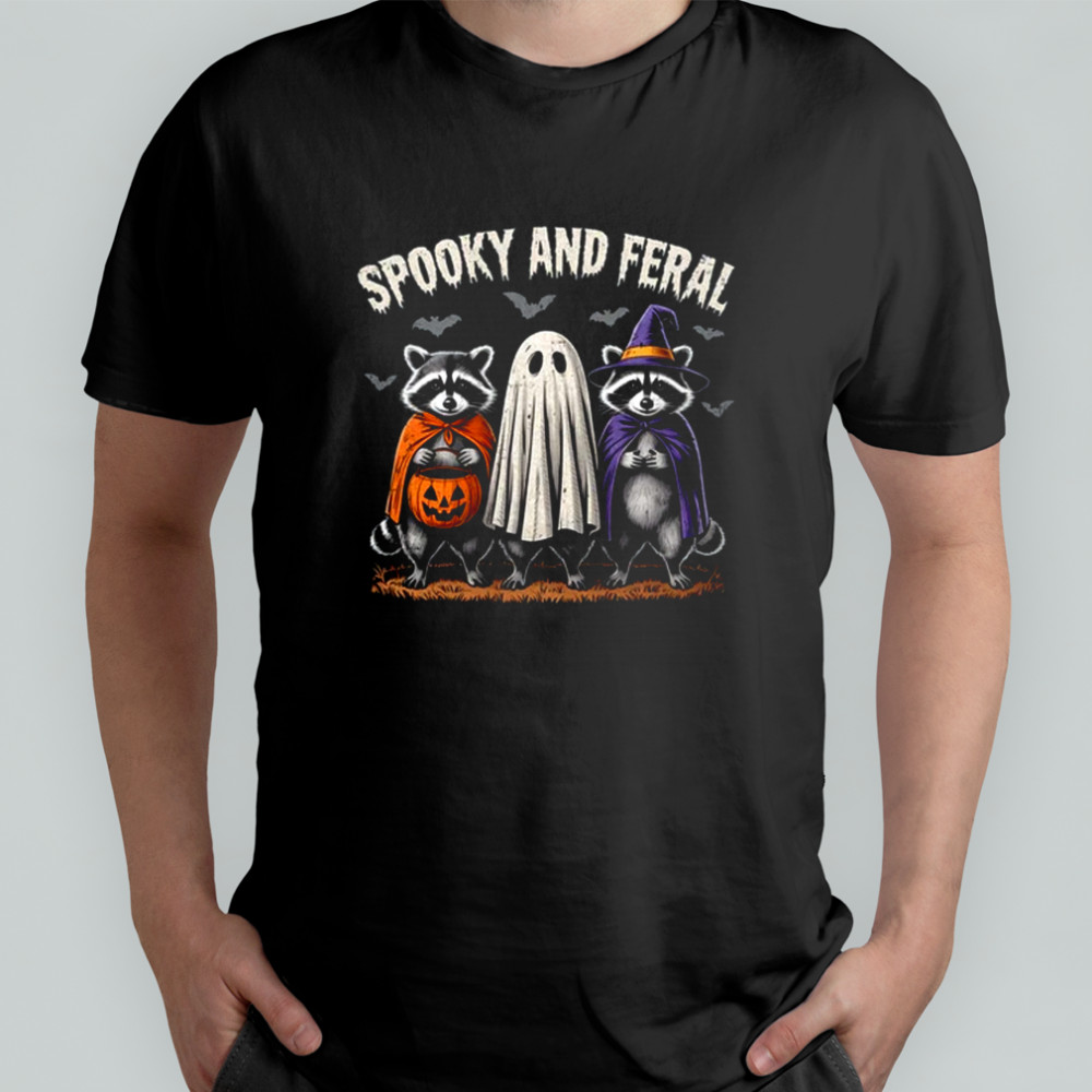 Spooky And Feral Halloween Cute Ghost Raccoon Trick Or Treat shirt
