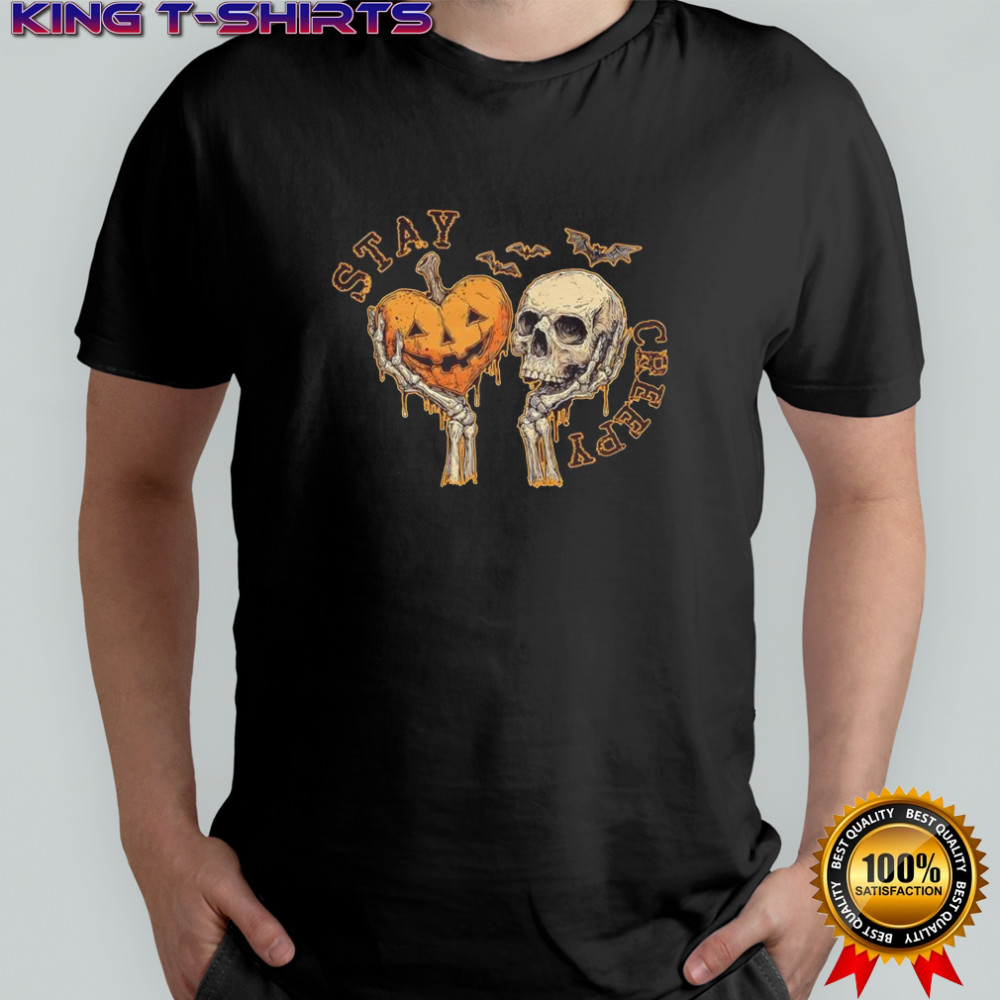 Stay creepy skull and heart pumpkin Halloween graphic shirt